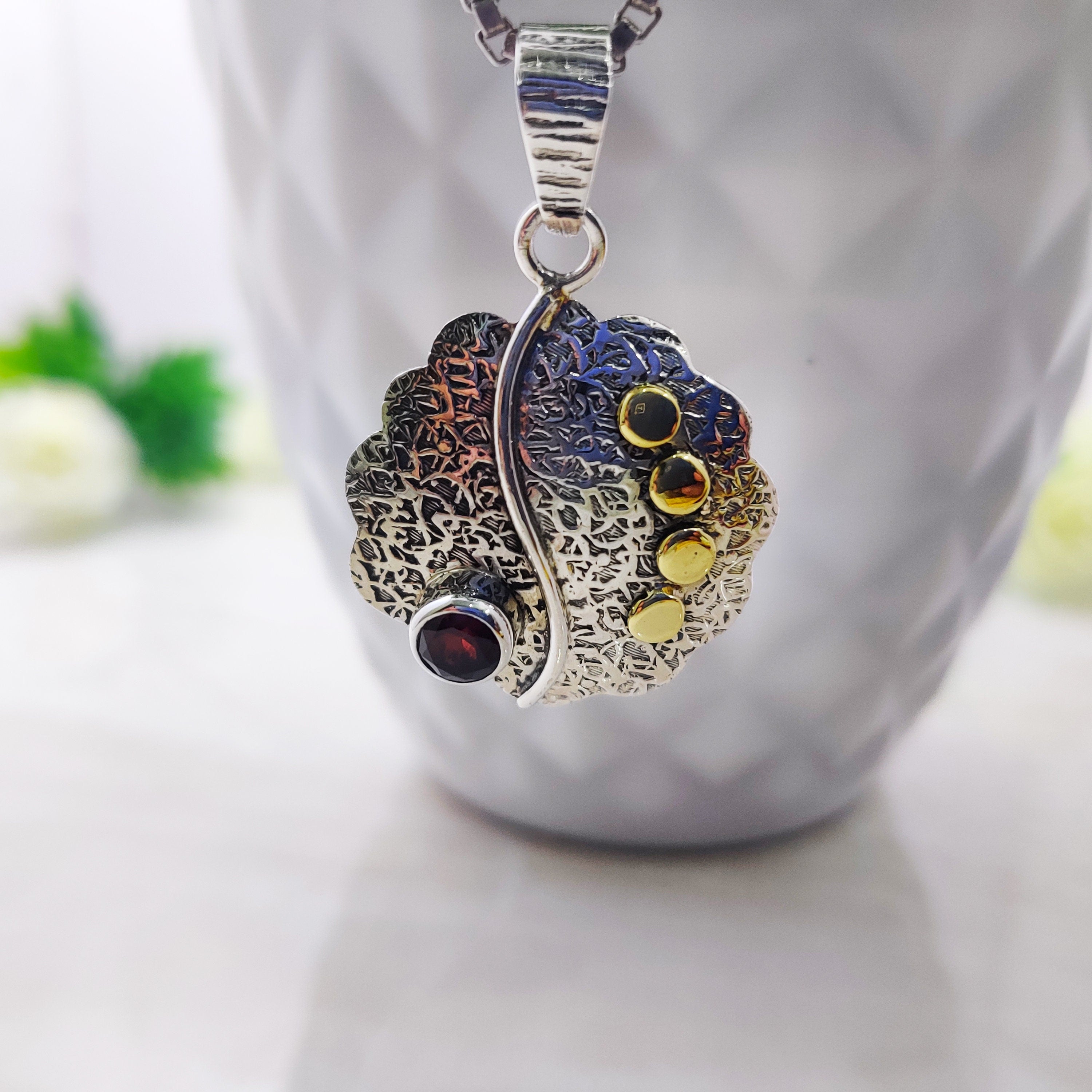 Natural Peridot Sterling Silver 925 Silver Boho Pendant,  Birth Month Stone Earrings 925 Sterling Solid Silver Red Garnet Gemstone Earring