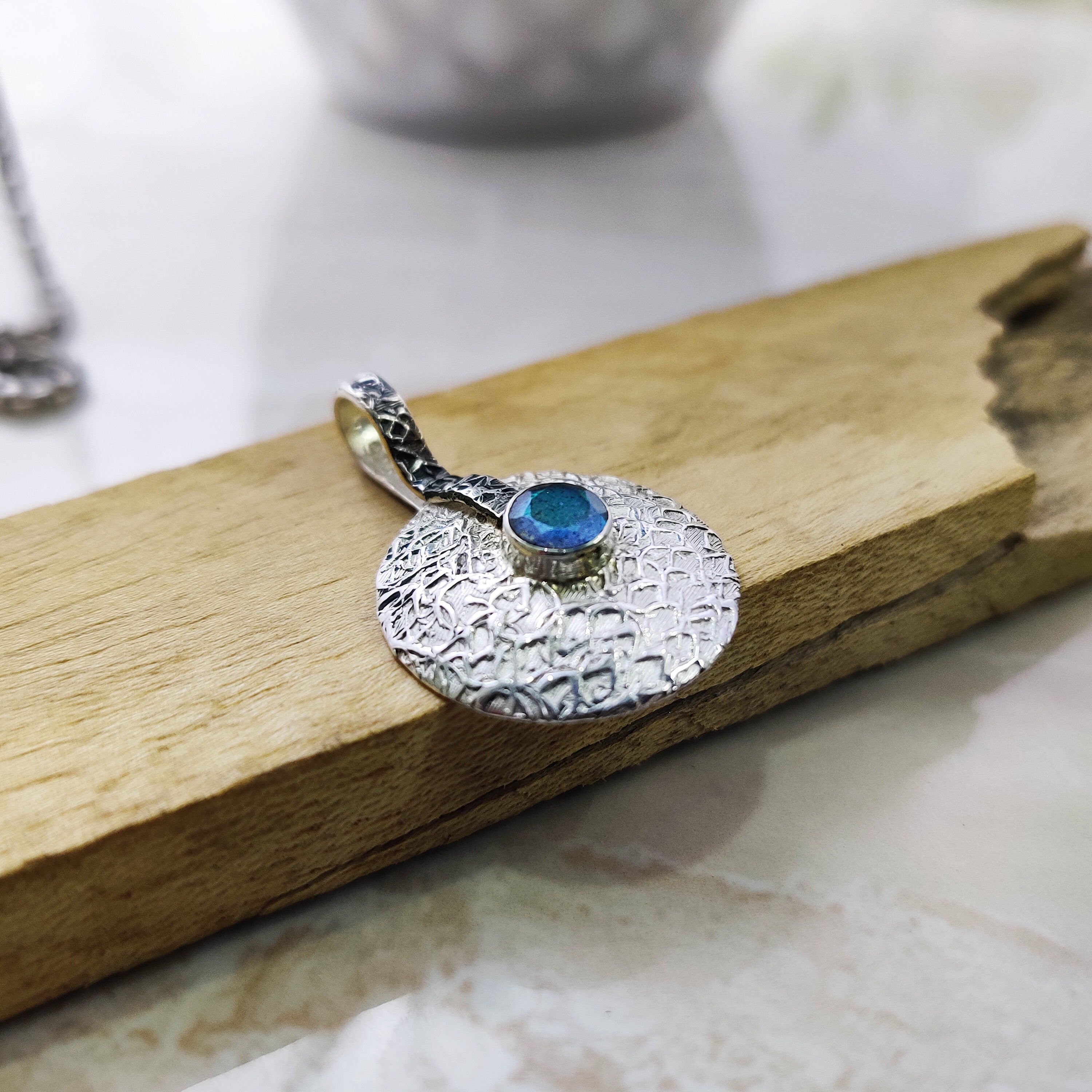Natural Labradorite Boho Tiny Pendant, 925 Sterling Silver Necklace, Blue Cabochon Pendant, Adorable, Rustic, Silver Jewelry, Birthday Gifts
