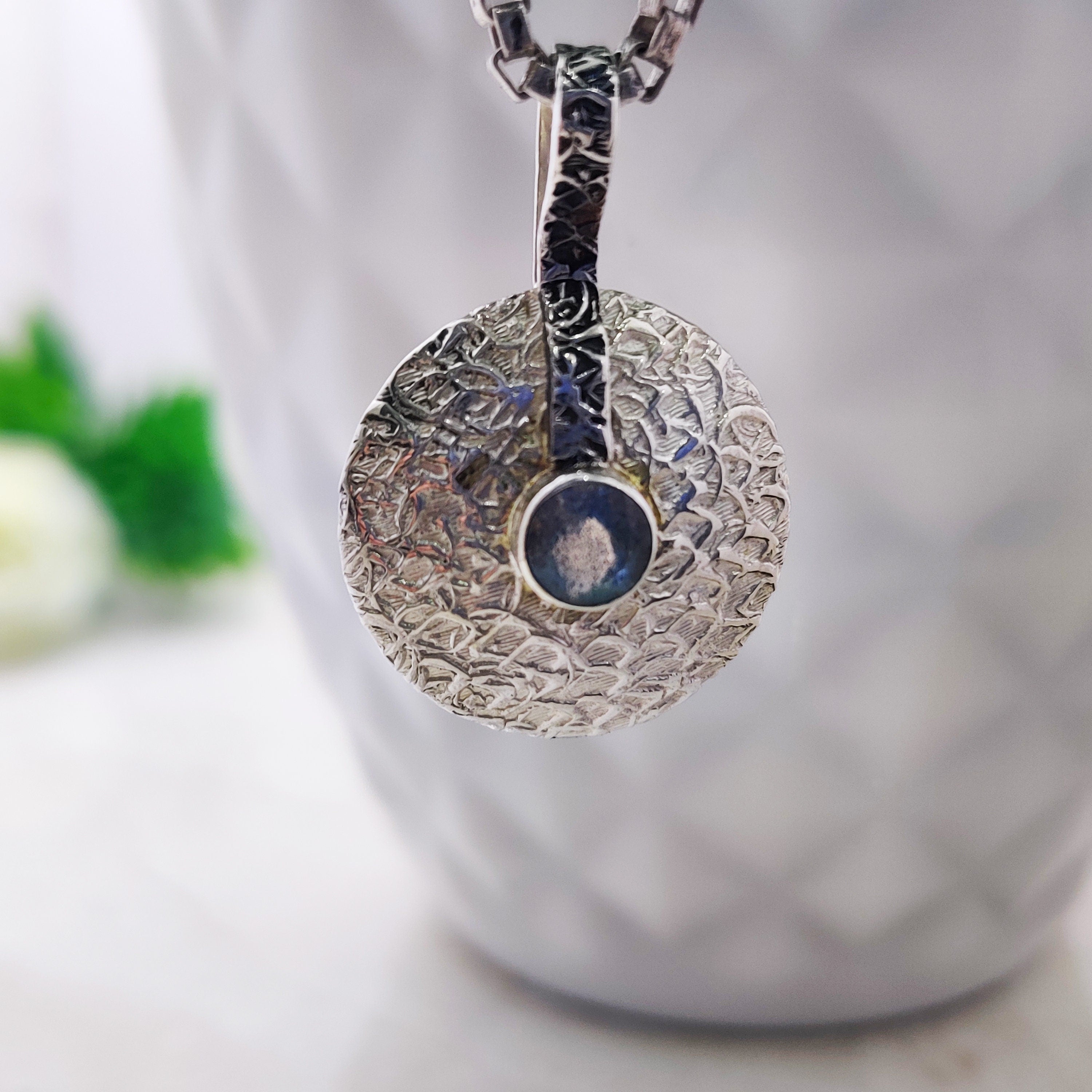 Natural Labradorite Boho Tiny Pendant, 925 Sterling Silver Necklace, Blue Cabochon Pendant, Adorable, Rustic, Silver Jewelry, Birthday Gifts